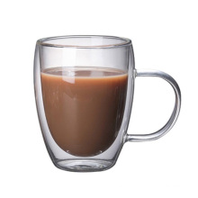 Wholesale Large 250ml/350ml Clear Borosilicate Double Wall Glass Coffee Tea Cups Mugs with Handle